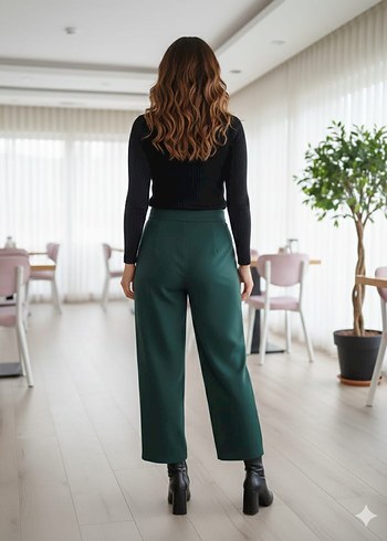 Kadın Haki Regular Fit Kumaş Pantolon - Görsel 7