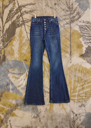 Düğmeli  Lacivert Denim Kadın Jean - Görsel 2