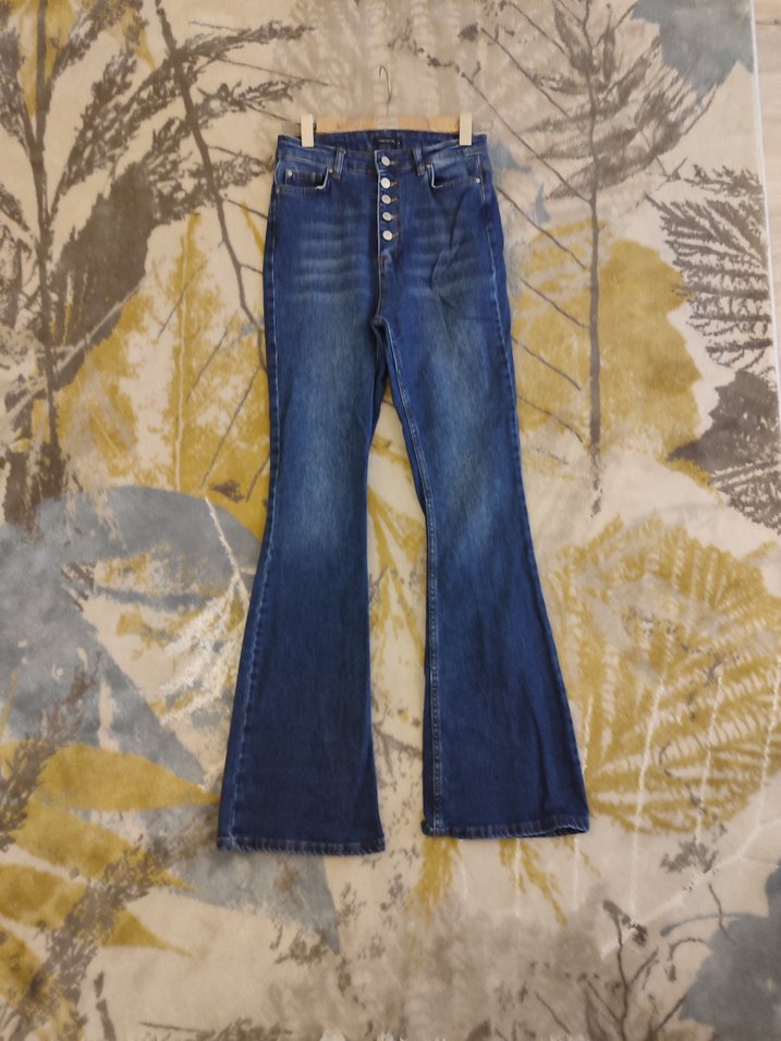 Düğmeli  Lacivert Denim Kadın Jean - Görsel 2