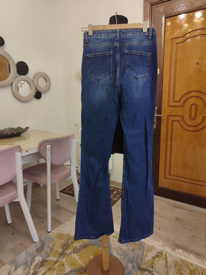 Düğmeli  Lacivert Denim Kadın Jean - Görsel 3