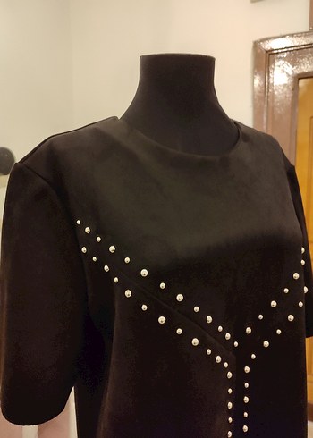 Siyah Süet İşlemeli Mini Elbise - Görsel 4