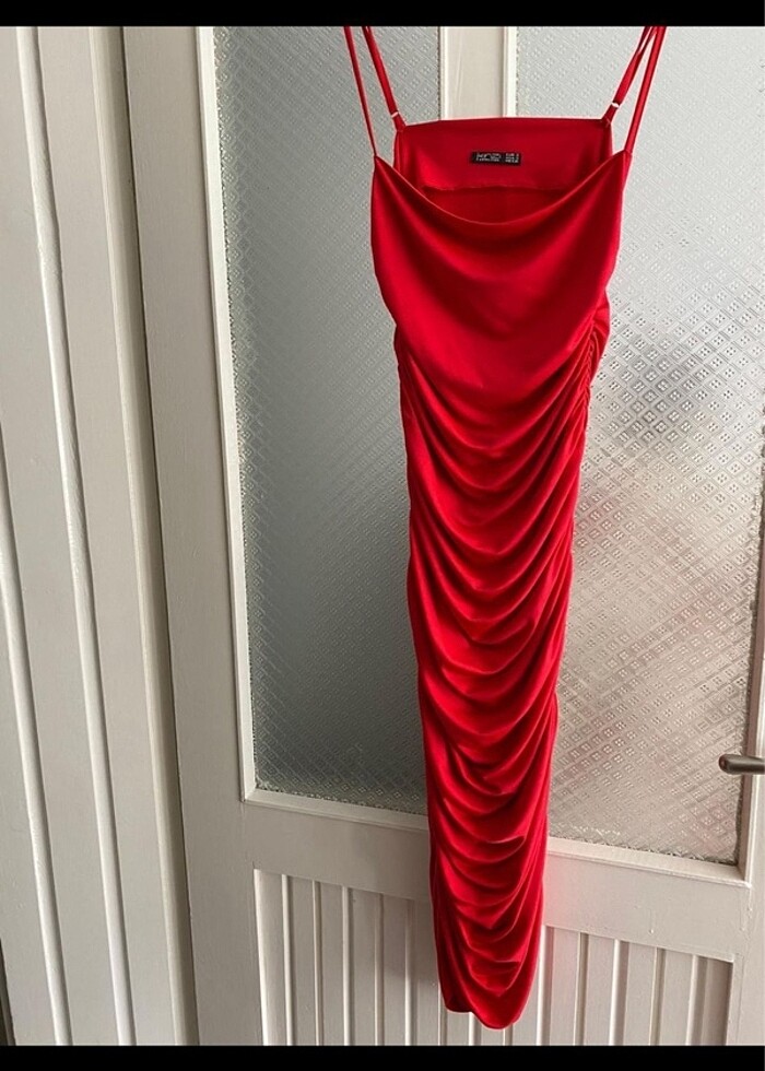 kadın elbise kırmızı gece elbisesi - Görsel 2