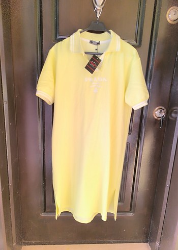 Prada sarı Polo Yaka Kısa Kollu bayan elbise - Görsel 5
