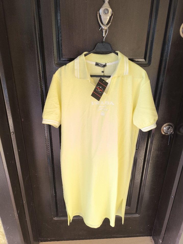 Prada sarı Polo Yaka Kısa Kollu bayan elbise - Görsel 4