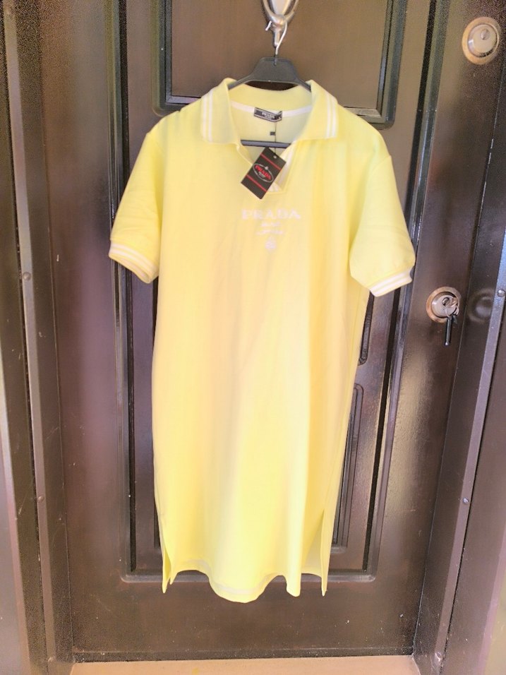 Prada sarı Polo Yaka Kısa Kollu bayan elbise - Görsel 5
