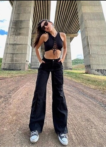 R2Y Recycled Black Kargo Pantolon Unisex 