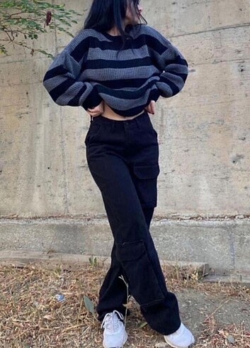 29 Beden siyah Renk R2Y Recycled Black Kargo Pantolon Unisex