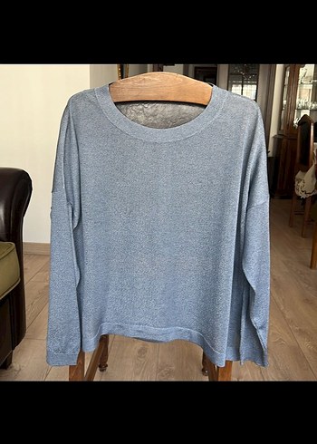 mavi Keten Örgü Kadın Sweatshirt