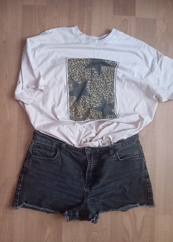 Gri Baskılı Loose Fit Mini sort