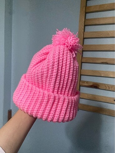 5-8 Yaş, 22 cm Beden Çocuk şapka ponponlu pembe