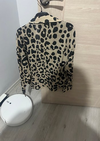Mango Kahverengi Leopar Desenli Kısa Kadın Gömlek