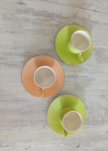 Kelebek Kulplu Pastel Renkli Fincan ve Tabak Seti - Görsel 6