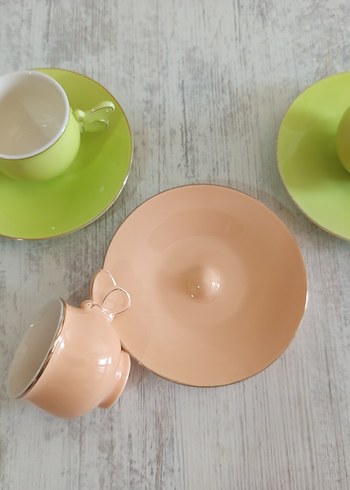 Kelebek Kulplu Pastel Renkli Fincan ve Tabak Seti - Görsel 4