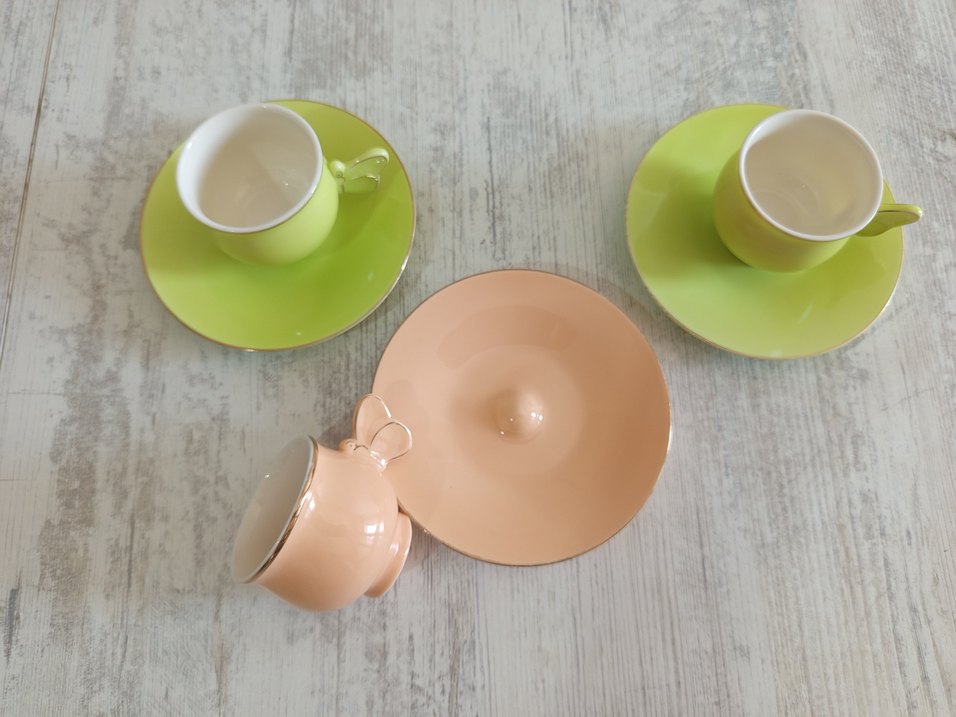 Kelebek Kulplu Pastel Renkli Fincan ve Tabak Seti - Görsel 4