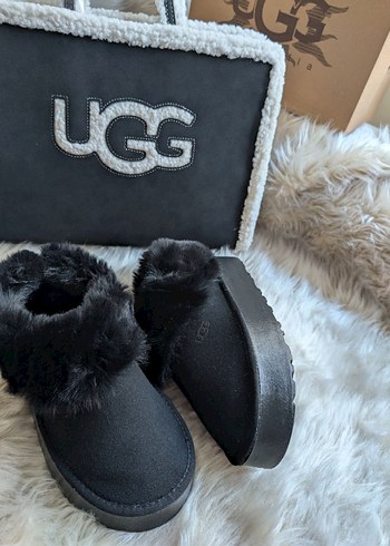 UGG Siyah Kürklü Kadın Terlik Platform Topuk - Görsel 6