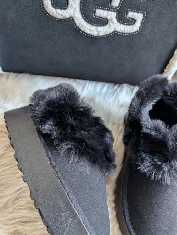 UGG Siyah Kürklü Kadın Terlik Platform Topuk - Görsel 4