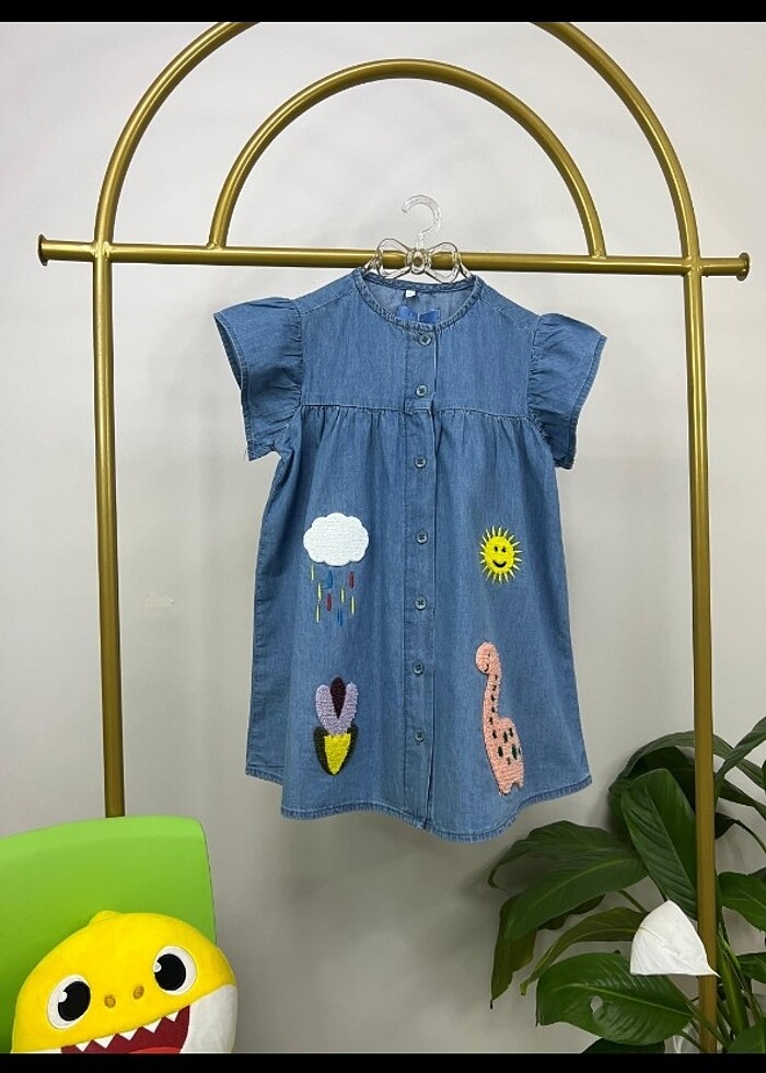 Punch işlemeli kot elbise  - Görsel 2