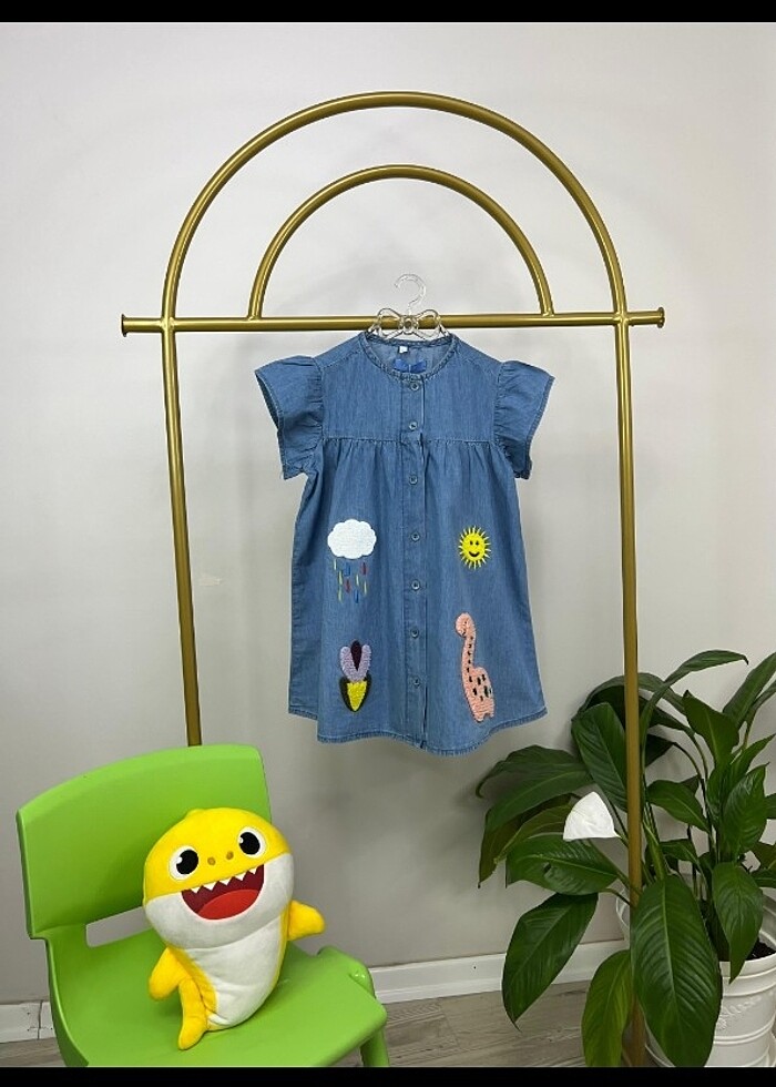 Punch işlemeli kot elbise  - Görsel 4