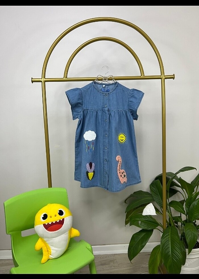 Punch işlemeli kot elbise  - Görsel 5