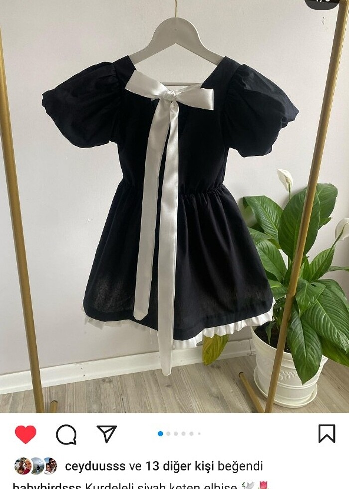 Siyah keten kurdeleli elbise  - Görsel 3