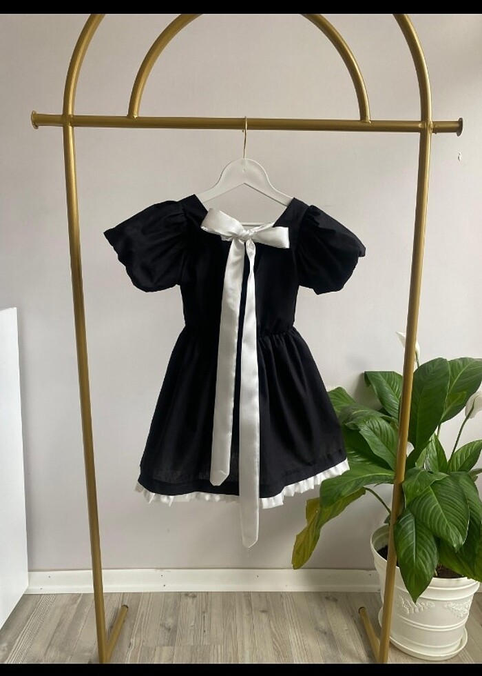 Siyah keten kurdeleli elbise  - Görsel 4