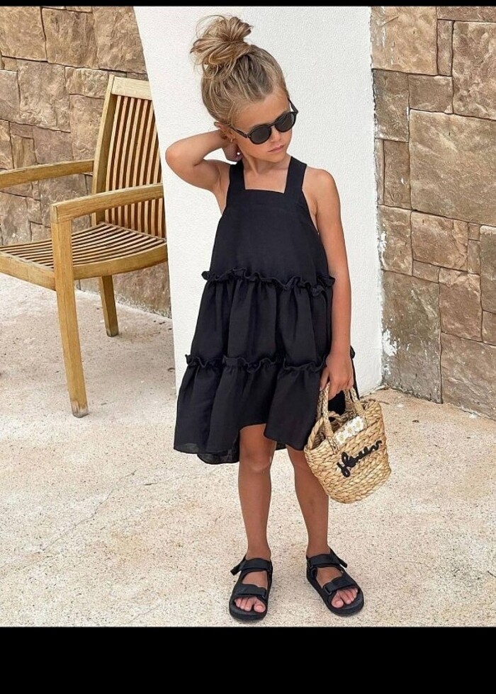 Siyah dokuma elbise  - Görsel 2