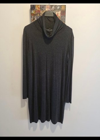 People by Fabrika Gri Yüksek Yakalı Uzun Kollu Elbise - Görsel 2