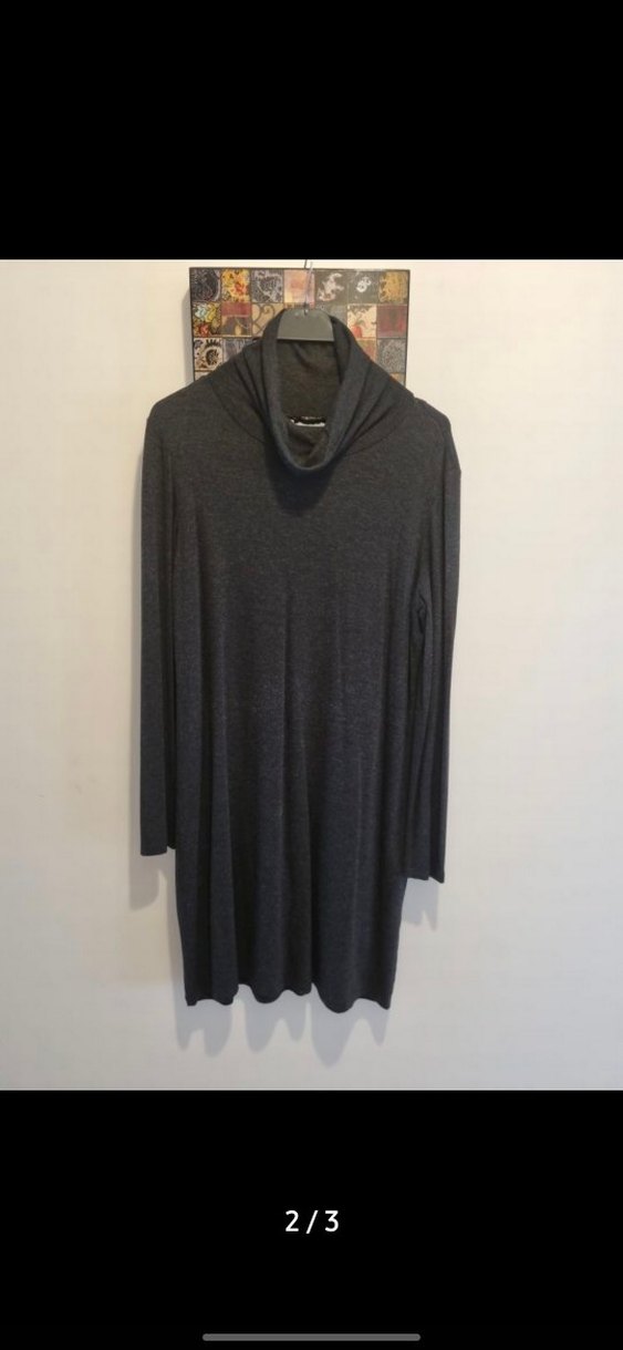 People by Fabrika Gri Yüksek Yakalı Uzun Kollu Elbise - Görsel 2