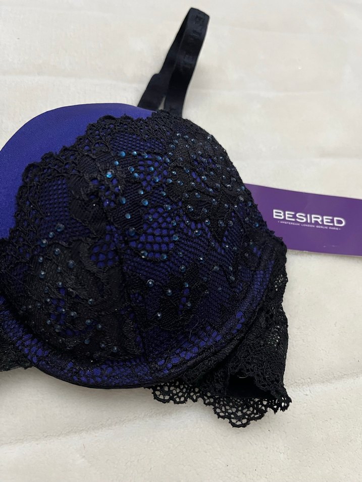 Mor dantelli taşlı Sütyen - Görsel 3