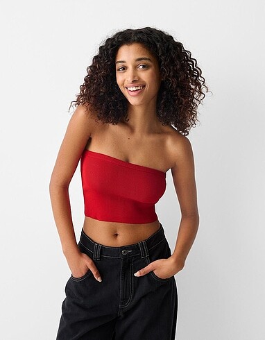 Bershka kırmızı straplez crop