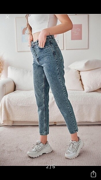 29 Beden Mavi Mom Jeans Likralı Yüksek Bel