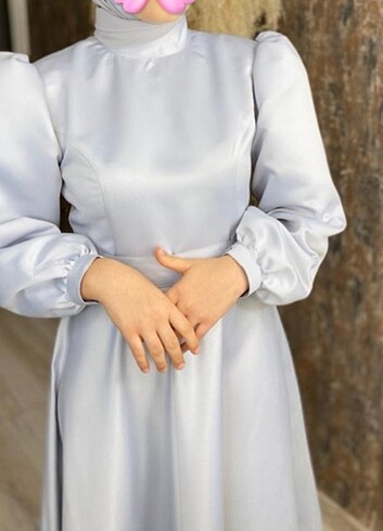 Gri Tesettür Elbise - Görsel 3