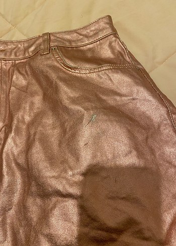 Parlak Kahverengi Deri Kadın Mini Etek - Görsel 2