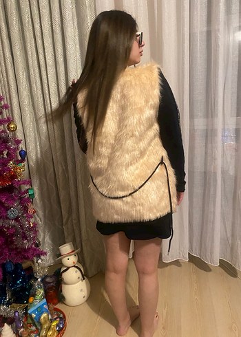 Kadın Bej Suni Kürk Yelek - Görsel 2