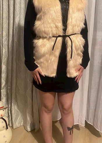 Kadın Bej Suni Kürk Yelek - Görsel 6