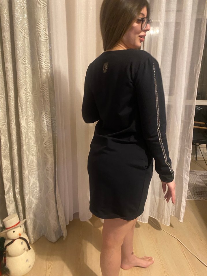 Siyah Uzun Kollu Mini Elbise - Görsel 4