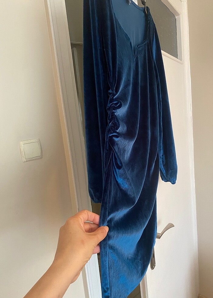 Petrol mavisi elbise - Görsel 3