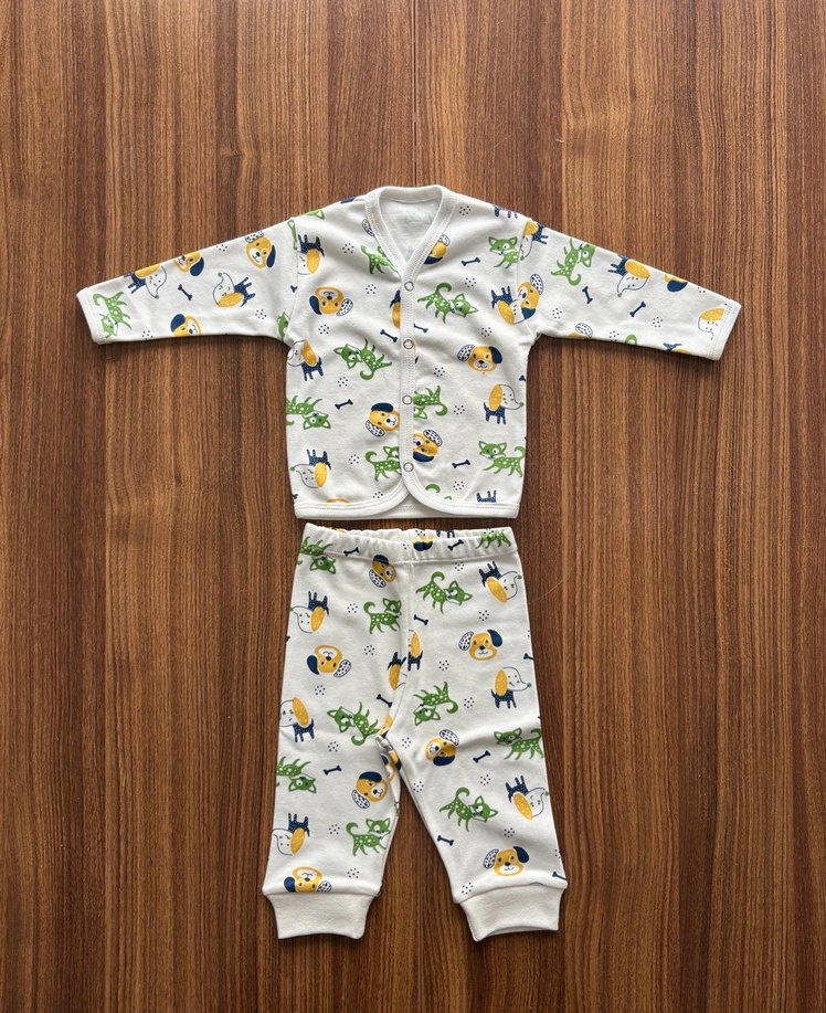 Erkek Bebek Uzun Kollu Baskılı beyaz Takım - Görsel 2