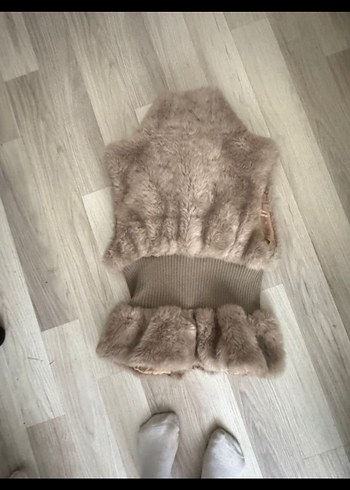 m Beden Kürk Detaylı Bej vintage peluş yelek y2k