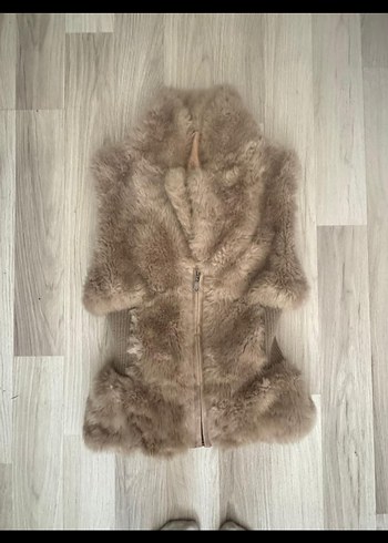 Kürk Detaylı Bej vintage peluş yelek y2k