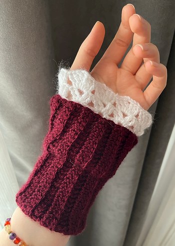 Bordo Beyaz Dantel Detaylı Kadın Eldiven - Görsel 2