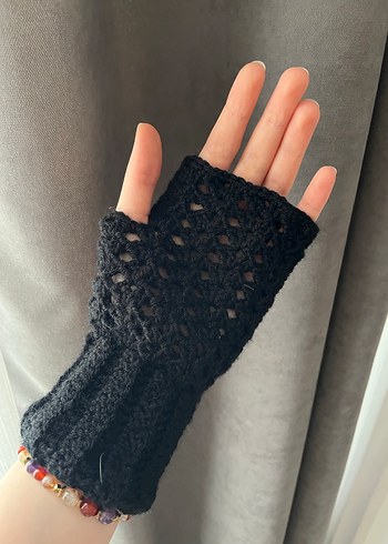 Siyah Örgü Bohem Parmaksız Eldiven - Görsel 2