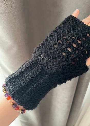 Siyah Örgü Bohem Parmaksız Eldiven - Görsel 4