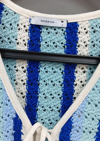 Mavi Bağcıklı Örgü Kadın Hırka - Görsel 2