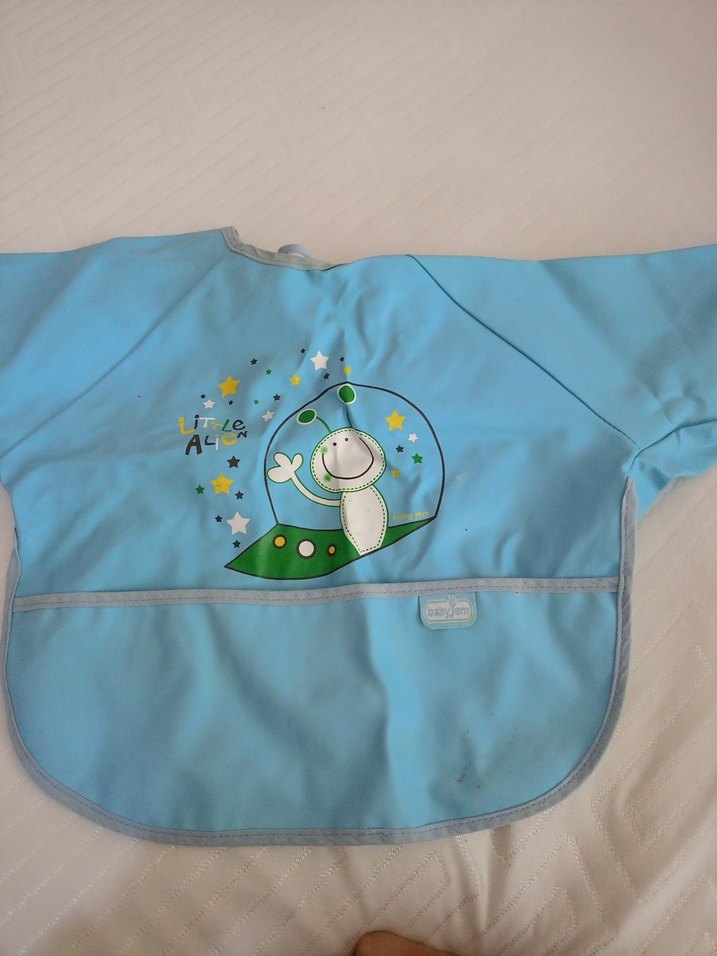 Uzun Kollu Mavi Desenli Bebek Önlüğü - Görsel 2