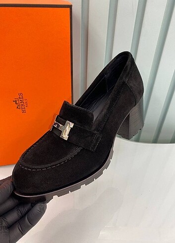 38 Beden siyah Renk Hermes Loafer Ayakkabı Süet deri