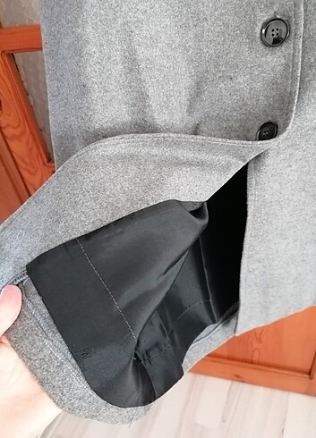 42 Beden gri Renk özel dikim deri detaylı kışlık manto palto 
