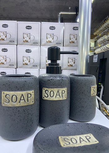 Gri Seramik Banyo Seti - Sabunluk ve Diğerleri