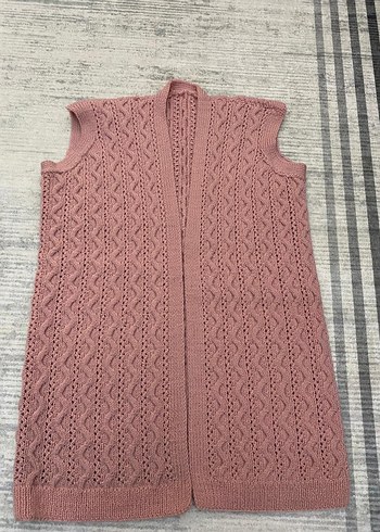 Mango Pembe Örgü Kadın Uzun Yelek