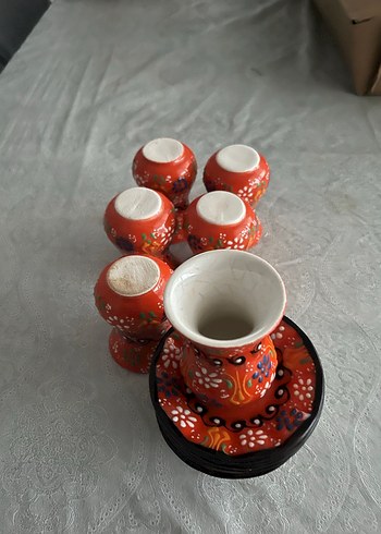 Kırmızı Çini Desenli Türk Kahvesi Fincanı Seti - Görsel 2